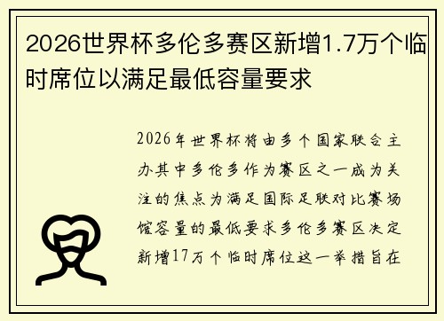 2026世界杯多伦多赛区新增1.7万个临时席位以满足最低容量要求